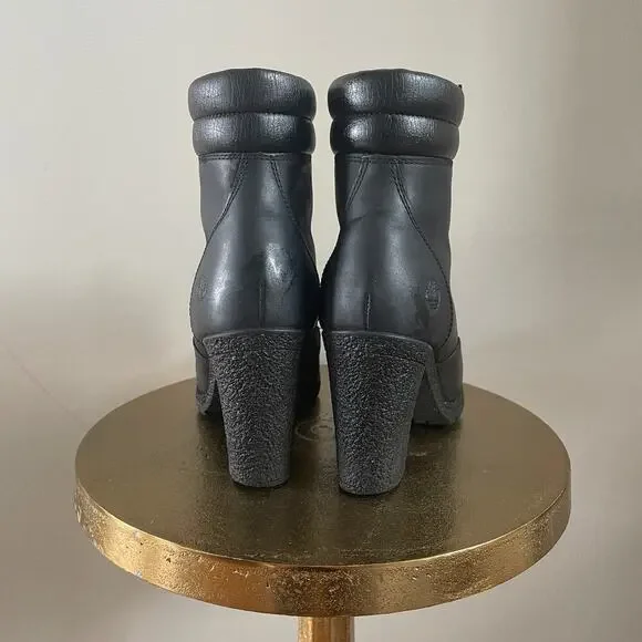 Rare Timberland Glancy Boots 7 Black Leather | Heel Lace Up Combat, Discontinued - Picture 5 of 15